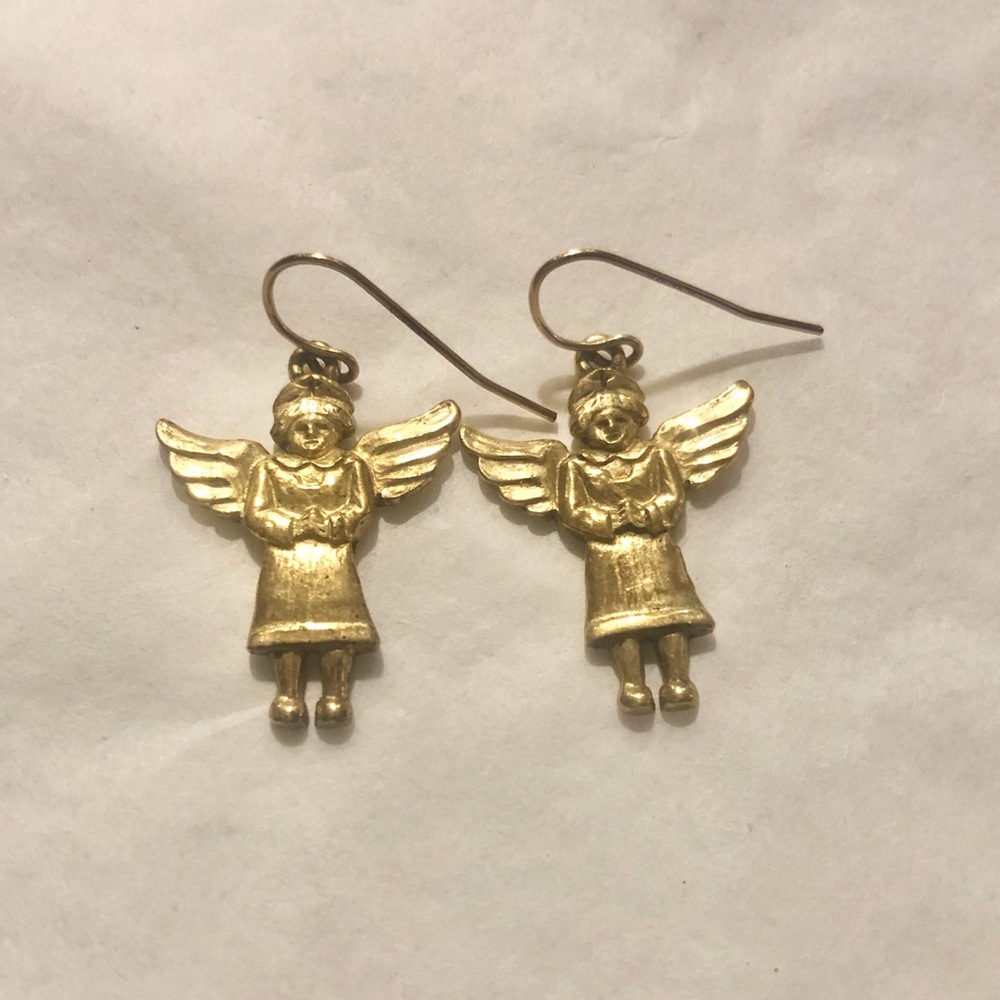 Rare Retired Jeep Collins Vintage Brass Nurse Angel Earrings
